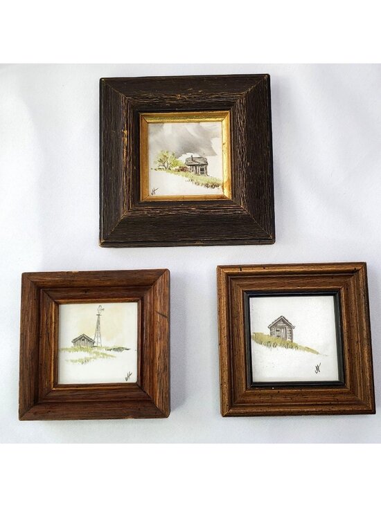 Joyce, Minot, ND Other - Miniature Tile Paintings By Joyce Minot, ND Rustic Wood Frames Farmhouse Country